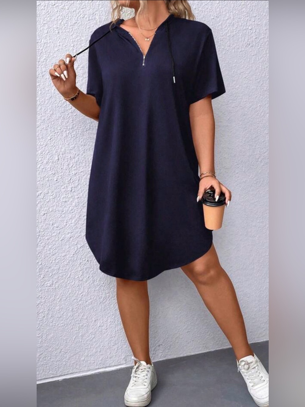 NWT Emery Rose Drawstring Hooded Short Sleeve T-Shirt Dress, Size 2XL